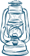 a classic oil lamp illustration in a line art style.