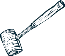 Illustration of a hammer with a textured handle.