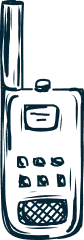 Illustration of a walkie-talkie with buttons and an antenna.